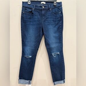 LOFT Modern Skinny Slightly Distressed Cuffed Denim Jeans